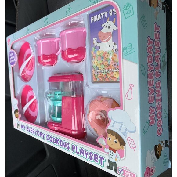 Pink Tea Party Playset Toy -  10-Pieces Cups, Spoons, Plates, Donuts Cookie NIB” - Picture 2 of 4